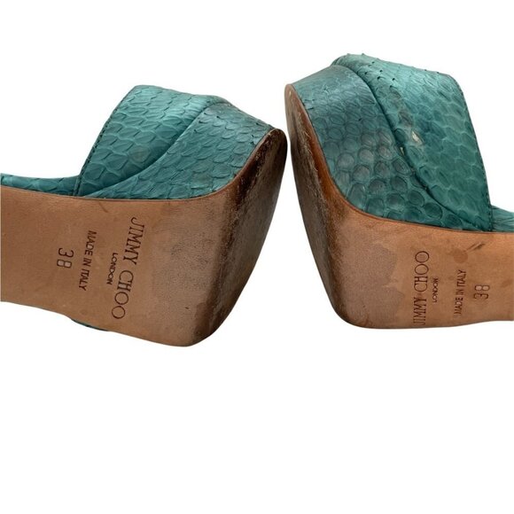 Jimmy Choo Linda Leather Green Python Snake Platform Sandals Ankle Strap 38 (8) - Picture 9 of 12